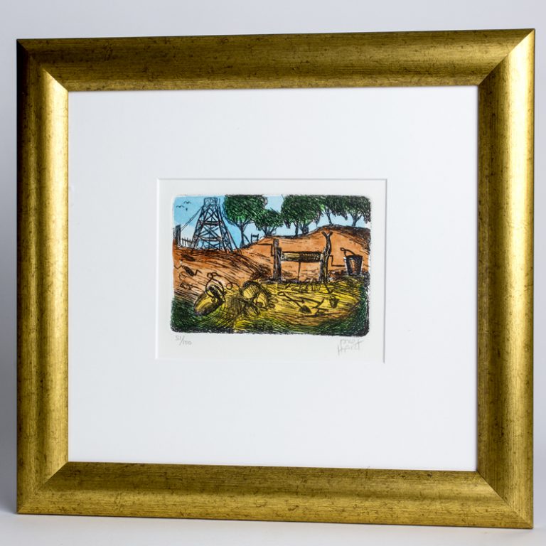 Pro Hart Abandoned Mine Etching Framed Pro Hart